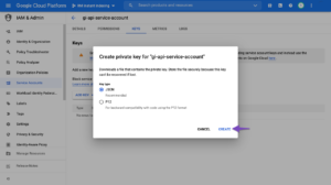 Create JSON key for Service Account