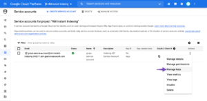 Manage Keys Google Service Account