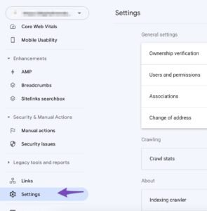 settings google search console